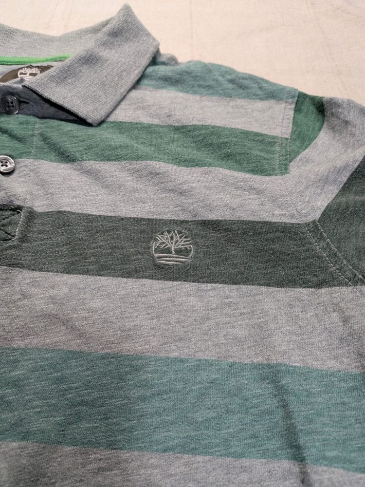 Timberland Striped Polo Shirt Green Grey imagen 4